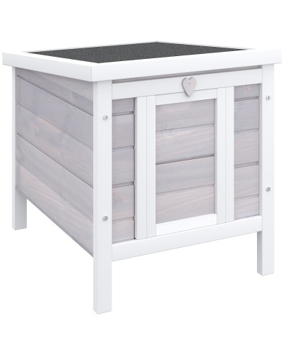  Gabbia per Conigli in Legno da Esterno con Tetto in Asfalto e Rampa Antiscivolo, 42x51x43cm, Grigia