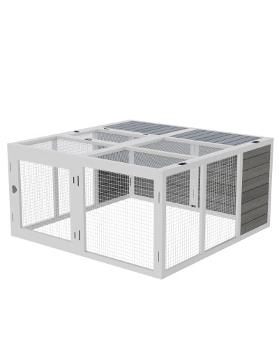 Indoor & Outdoor Rabbit Hutch with Opening Roof, Wooden & Metal Cage for 2-4 Rabbits, Grey 120x120x60cm