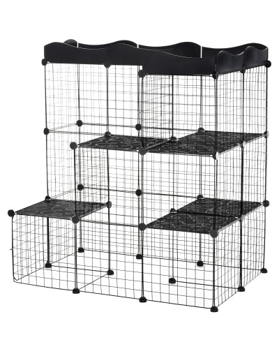 Modular Multi-Level Pet Playpen with Ramp and 2 Steel & PP Doors, 105x70x116 cm, Black