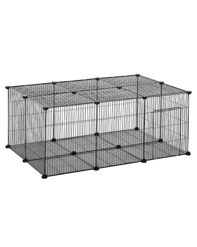 Rabbit and Small Animal Cage, 22 Modular Metal Panels with Door, Black, 105 x 70 x 45cm