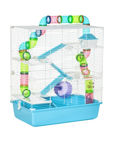 5-Level Hamster Cage with Tubes, House, Water Bottle and Wheel, 59x36x69 cm