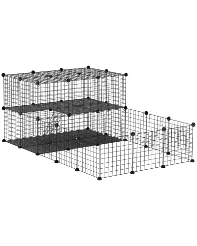 Modular Metal Rabbit Run with Ramp and Accessories Assembly, 175x105x70cm - Black