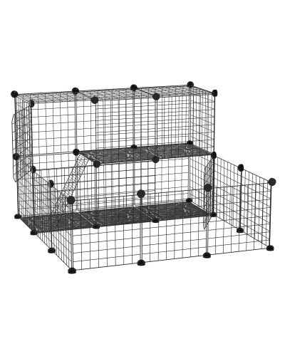  Recinto per Conigli Modulabile con Accessori Montaggio, in Acciaio, 105x105x70cm - Nero