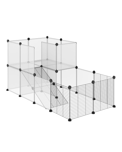  Recinto per Animali Modulabile con Pannelli 35x35 cm e Accessori, in Acciaio e PP, 140x70x70 cm, Nero