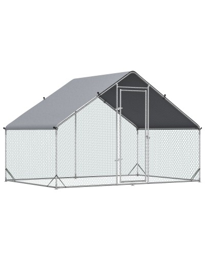 Galvanized Chicken Coop with Waterproof Cover and Hexagonal Wire Mesh, 3x2x2m, Silver