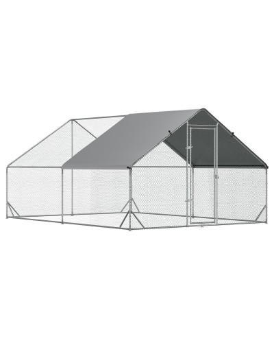  Pollaio da Giardino con Telaio Zincato, Copertura Impermeabile e Rete Esagonale, 3x4x2 m, Argento