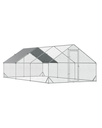 Galvanized Chicken Coop with Waterproof Cover and Hexagonal Wire Mesh, 3x6x2m, Silver