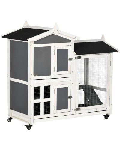 Outdoor Rabbit Hutch for 2 Rabbits Wooden with Pull-Out Tray and Run Area, 110x60x104 cm