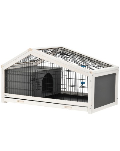 Wooden Rabbit Hutch with House and Run for 1 Rabbit, 90x53x50cm, Dark Grey
