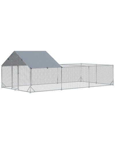 Galvanized Steel & PE Chicken Coop for 15-18 Hens with Canopy and Lock, 600x300x195 cm
