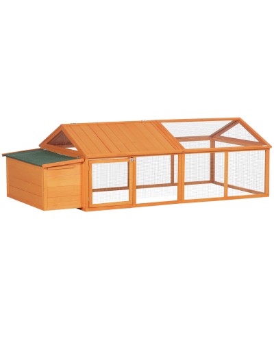 Wooden Chicken Coop for 4-8 Hens with Wire Mesh and Hinged Roof, 240x112.5x76 cm, Orange