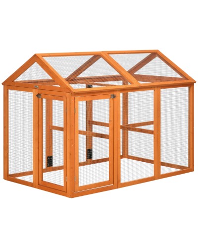 Wooden Chicken Coop with Multiple Doors and Metal Mesh, 140x88.5x106cm, Orange