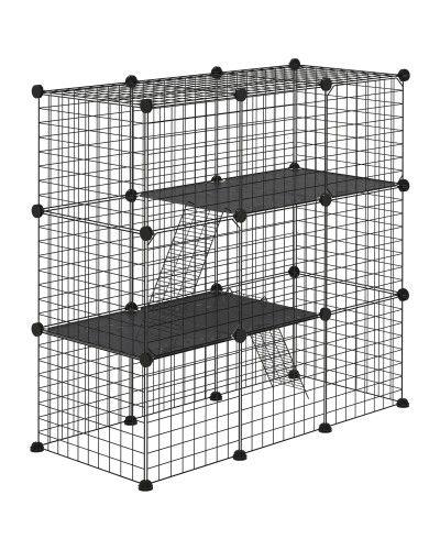  Recinto per Animali Modulabile con 31 Pannelli, 2 Porte e 2 Rampe, in Acciaio e PP, 105x45x105 cm, Nero