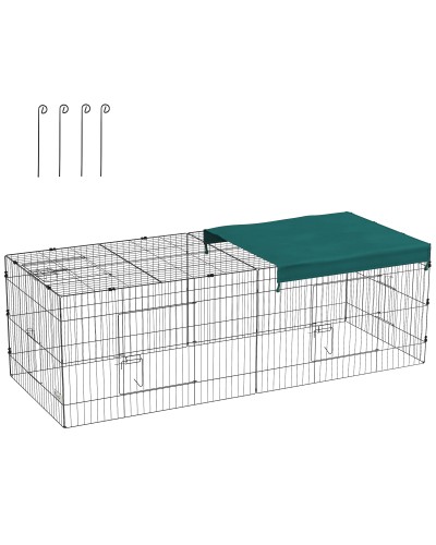 Indoor & Outdoor Rabbit Hutch with Steel Roof, 220x85x70cm, Green