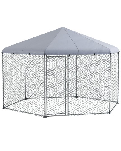  Recinto per Galline con Tetto e Porta Bloccabile in Acciaio per 10-15 Animali, 4x3.5x2.6m