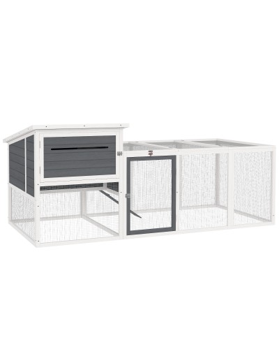 Chicken Coop with Nesting Box and Outdoor Run, 214x101x91.5cm, Grey
