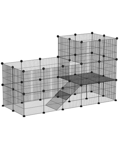 Modular Multi-Level Pet Playpen with 39 Panels, Steel and PP, 140x70x105 cm, Black