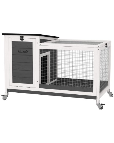 Outdoor Rabbit Hutch with Wheels, Removable Tray, Fir Wood and Steel, 91x51x66 cm, Multicolor