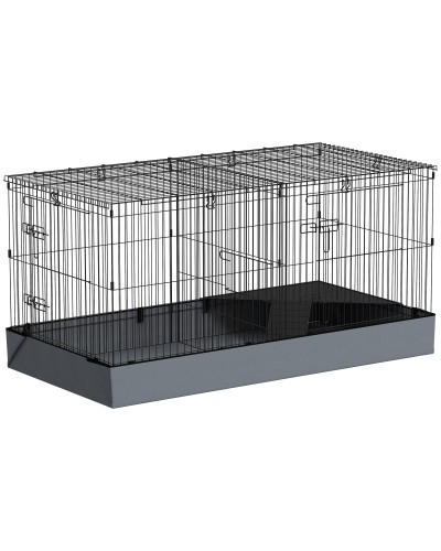  Gabbia per Animali Piccoli 2 in 1, Coperchio Rimovibile e Sezioni Separate, 121x61x61 cm, Nero