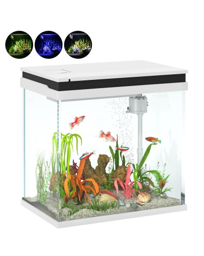 26L Goldfish Aquarium with LED Lights, Filtration System and Water Pump, 38x26x38 cm, White