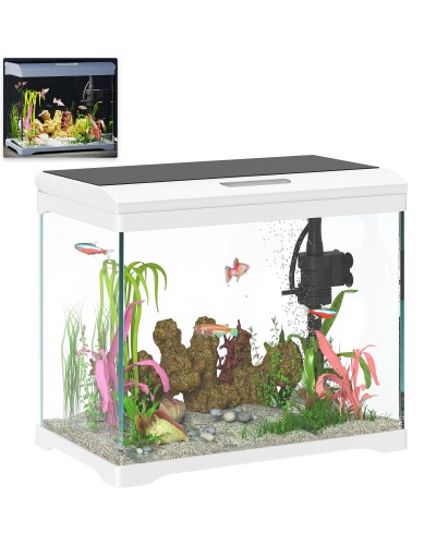 17L Goldfish Aquarium with LED Lights, Water Pump and Filtration System, 35x21x31 cm, White