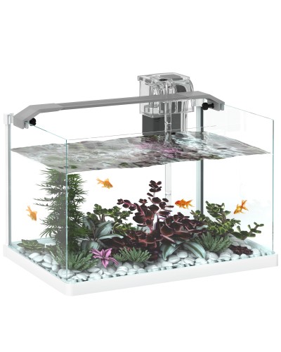 20L Glass Fish Tank with LED Lights, Filter & Water Pump, 38x26x27 cm, White