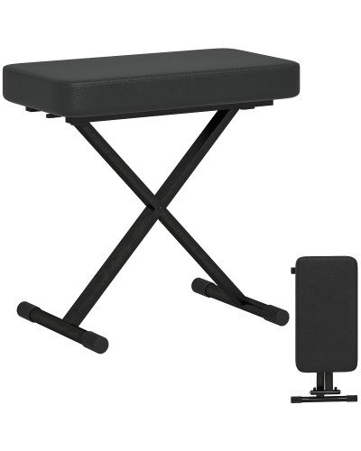  Sgabello per Pianoforte Pieghevole e Regolabile su 4 Altezze, in Pelle PU, Schiuma e Metallo, 60x32x53-63 cm, Nero