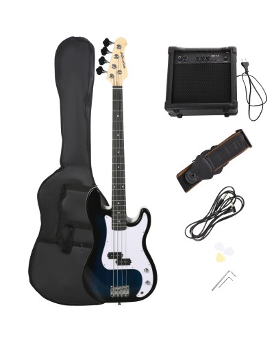 4-String Electric Bass Guitar with 15W Amplifier, Gig Bag, Strap and Picks, Dark Blue