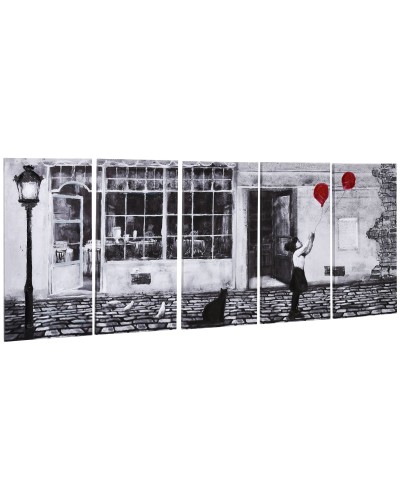  Stampa su Tela con Bambina, 80x40cm, 5 Pezzi per Casa e Ufficio, Tela in Legno di Pino e Vernice ad Acqua, Nero Bianco Rosso