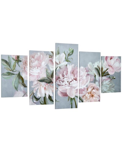 Peony Canvas Print, 5 Piece Set for Home and Office, Pine Wood Frame & Water-Based Paint, 200x100cm, Multicolor