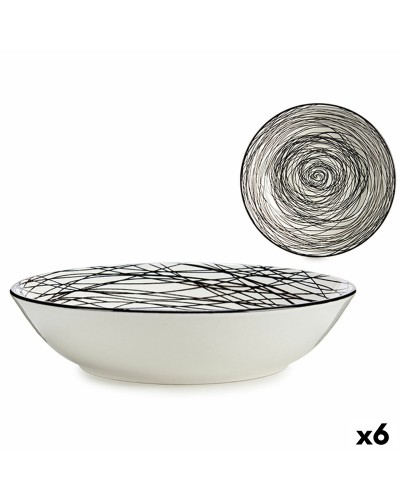 Syvä lautanen Raidat Posliini Musta Valkoinen 6 osaa (20 x 4,7 x 20 cm)
