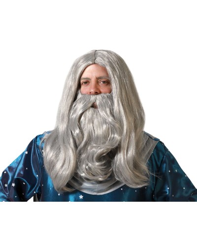 Parrucca e Barba Mago Grigio Deluxe - Costume Halloween Cosplay
