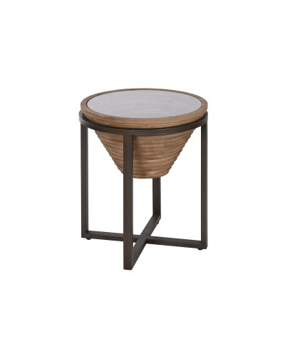 Table d'appoint ESPRIT Noir Naturel, plateau en verre, piètement en sapin, 46 x 46 x 55,5 cm
