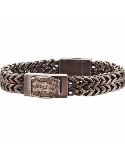 Bracciale Uomo Police Pelle Marrone Intrecciata Acciaio - 19 cm
