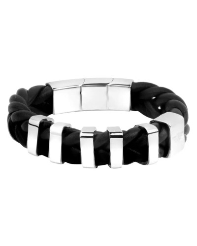 Bracciale Uomo Police Pelle Nera 19cm - Elegante e Resistente
