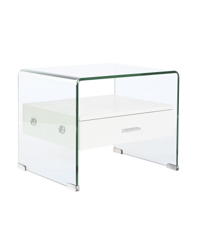 Nattduksbord DKD Home Decor Vit Transparent Glas Trä MDF 50 x 40 x 45,5 cm