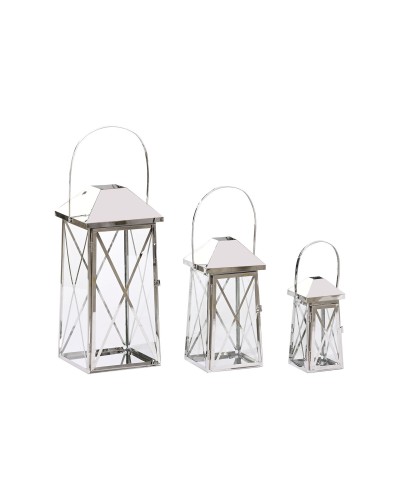 Farolillo Home ESPRIT Plateado en Cristal y Acero Cromado, Set de 3 (20 x 20 x 48 cm)
