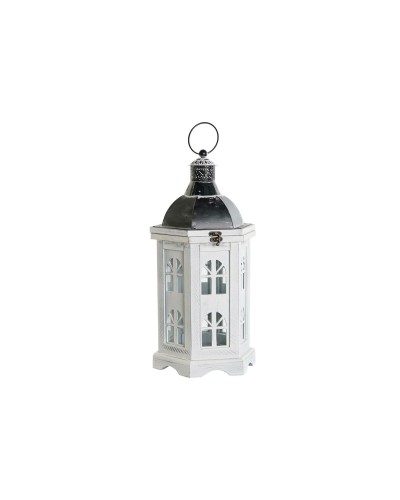 DKD Home Decor Lantern | Aged Finish | White and Grey | Wood and Crystal | Interior Decoration
