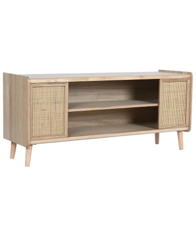 Meuble TV ESPRIT en Rotin Naturel et Bois de Paulownia, 120 x 35 x 54 cm
