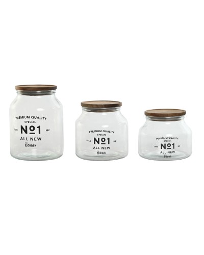 Uppsättning med 3 Burkar Home ESPRIT Naturell Glas Akaciaträ 1,5 L 2 L 3 L 16 x 16 x 21 cm