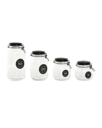 4 purkkia Home ESPRIT Musta Metalli Kristalli 2 L 11,4 x 11,4 x 26,7 cm