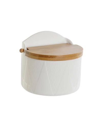 Boîte à pain DKD Home Decor en Bois de Bambou et Porcelaine Blanche, Couvercles Inclus, 12 x 10 x 11 cm
