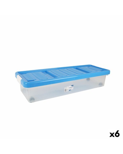 Scatola portaoggetti con coperchio Tontarelli Azzurro Trasparente Plastica 24 L 79 x 28,7 x 16,8 cm Ruote (6 Unità)