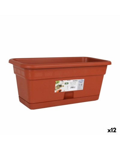 Jardinera con Plato Dem Squares Rectangular Marrón 40 x 20 cm (12 Unidades)