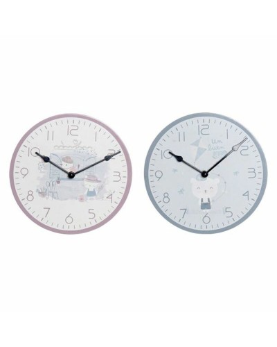 Orologio da Parete DKD Home Decor Azzurro Rosa Legno Metallo Plastica Legno MDF Per bambini Uccello 24 x 3 x 24 cm (2 Unità)