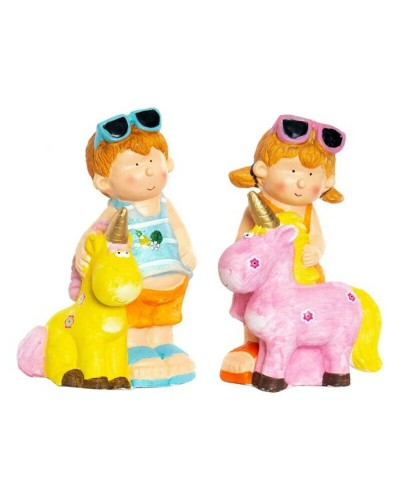 Statua Decorativa DKD Home Decor Azzurro Rosa Bambini Unicorno Mediterraneo 23 x 19 x 40 cm (2 Unità)