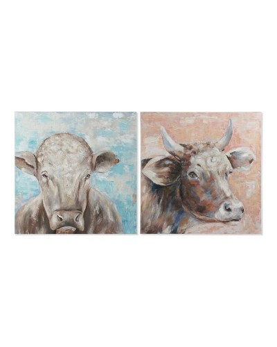 Quadro DKD Home Decor Caw 100 x 3,5 x 100 cm Mucca Cottage (2 Unità)