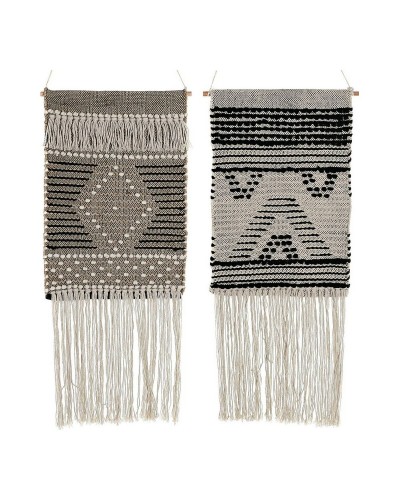 Decoración Colgante DKD Home Decor Beige Gris Gris oscuro Flecos Boho 45 x 1 x 61 cm (2 Unidades)