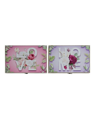 Scatola Decorativa DKD Home Decor Rosa Lilla Legno MDF Tropicale Contatore (2 Unità)