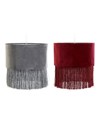 Pantalla de Lámpara DKD Home Decor 8424001773930 Gris Burdeos Metal Terciopelo Flecos Sixties 30 x 30 x 29 cm (2 Unidades)